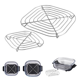 2Pcs Stainless Steel Crisper Rack - Food Grade SUS304 Air Fryer Replacement Tray, Fits 2.5Qt 4Qt & 6-Cup Glass Containers, Multi-Functional Kitchen Racks for Cooking & Storage