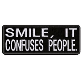 Smile it Confuses People Embroidered Patch Iron-On/Sew-On Funny Humor Sayings Badge Emblem Name Tag Decorative Gift Applique for Vest Jacket Jeans Bags Backpack Clothing