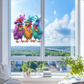 KEYIFA Diamond Painting Kit, DIY Color Rooster Diamond Art for Adults, Funny Diamond Art Hanging Special Shaped Rhinestone Window Art Ornaments Home Garden Wall Door Hanging Decoration, 20cm Width