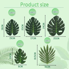 aieieii 65 PCS Artificial Leaves for Decoration, Fake Leaves Jungle Theme Party Decorations, Artificial Foliage Suitable for Banquet Tables, Birthday Hawaiian Themed Tropical Parties Decorations