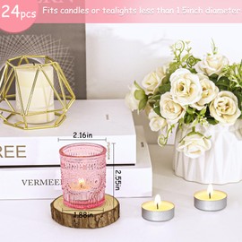 24 Pcs Pink Glass Votive Candle Holders, Tealight Candle Holders for Table Centerpieces, Vintage Candle Holder Bulk, Boho Wedding, Valentine's Day Table Decor (Pink)