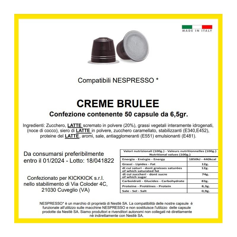 50 Capsules Nespresso Coffee Compatible Creme Brulee Kickkick