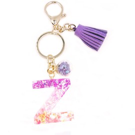 jtkdxqs Letter A-Z Keychain Colorful with Tassel Glass Ball Key Ring for Women Backpack Handbags Pendant,Letter Z