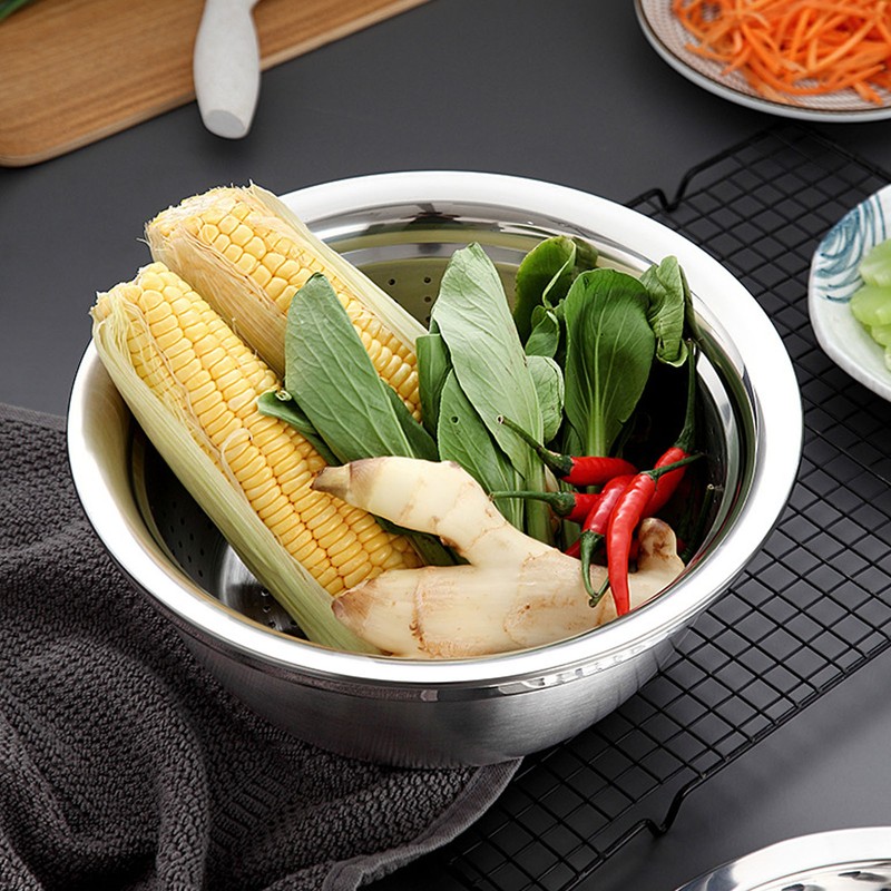 3 In 1 Colander Strainer Set Stainless Steel Rice Washing