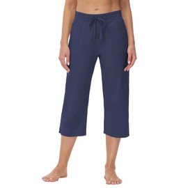 Cakulo Womens Capri Pants Wide Leg Yoga Capris Summer High Waisted Casual Lounge Cropped Pants with Pockets Heather Blue L