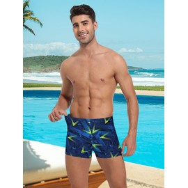 KGKE Mens-Swim-Jammers Athletic-Swimwear Quick-Dry-Shorts Durable-Team-Swimsuits - Drawstring Competition Swimming UPF50+ (Geometric Blue,M)