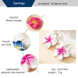 Elegant Flowers Dangle Earrings for Women, Colorful Polymer Clay Floral Dangling Drop Earrings Boho Style Large Flower Statement Earrings as Holiday Jewelry (White)