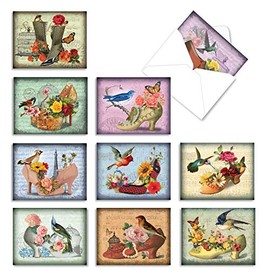 The Best Card Company - 10 Blank Note Cards for Women (4 x 5.12 Inch) - Assorted Fashion Greeting Cards for All Occasions - Fancy Footwork M2347OCB