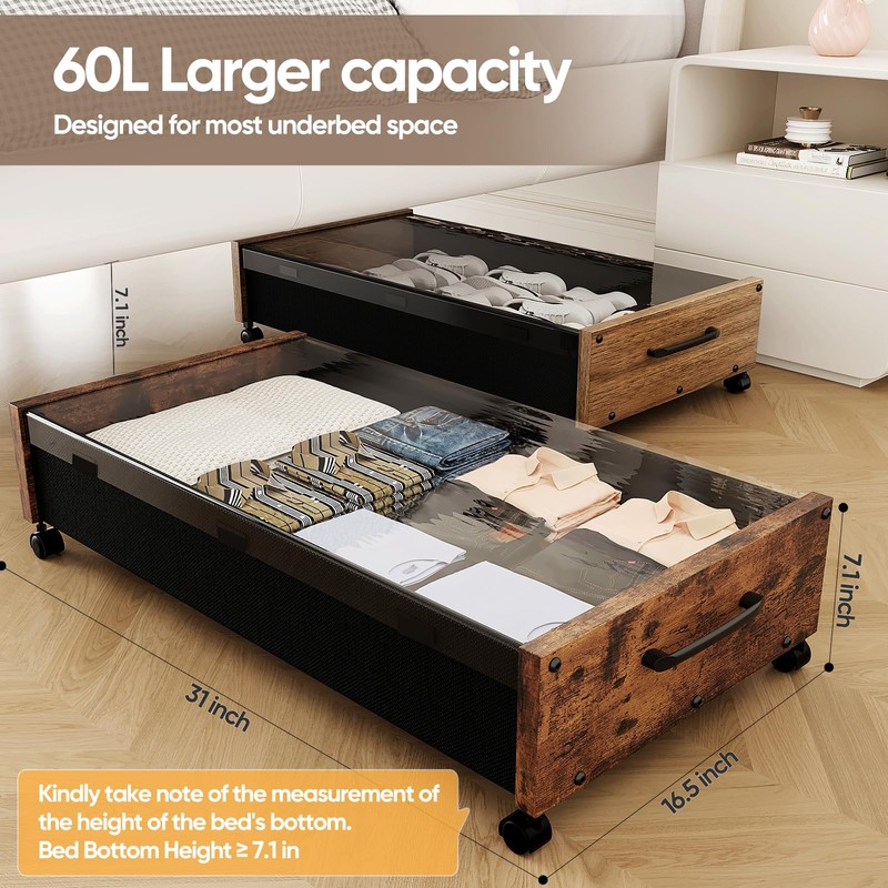 Under Bed Storage with Wheels, Underbed Shoe Storage Containers, Under