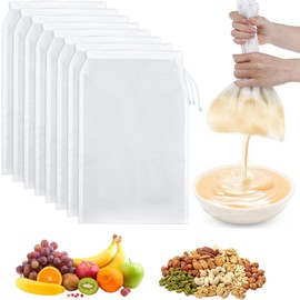 YUNYU 6 Pack Cheese Cloths for Straining 7.87x11.81 Inch - Reusable Food Grade Nylon Filter Bags with Drawstring, Muslin Cloths for Cooking, Nut Milk Bags Yogurt Coffee Strainer