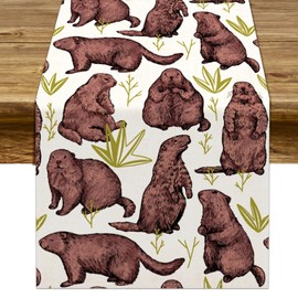 Sunwer Groundhog Day Table Runner Welcome Spring Party Decoration February 2nd Seasonal Home Kitchen Dining Room Decor 72Inches Long