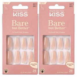KISS Bare But Better TruNude Fake Nails Nude Nail Shades Manicure Set, Nude Drama', 28 Chip Proof, Smudge Proof Glue-On Nails (Pack of 2)