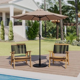 Flash Furniture Tan 9 FT Round Umbrella with Crank and Tilt Function and Standing Umbrella Base