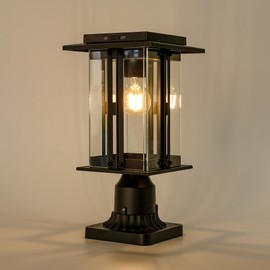 LUTEC Solar Lamp Post Light, Dusk to Dawn Craftsman Style Post Light Waterproof Solar Powered with Pier Mount Base, 200 Lumens Aluminum Post Lights Perfect for Outside