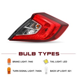 JSBOYAT LED Tail Light Assembly Replacement for 2016-2021 Honda Civic Outer Rear Taillamp Brake Light Taillight Right Passenger Side