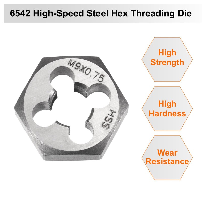sourcing map Hex Threading Die M9 x 0.75 Metric Thread
