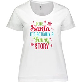 inktastic Dear Santa It's Actually a Funny Story with Red Snowflakes Women's Plus Size T-Shirt 1X 0020 White 38546