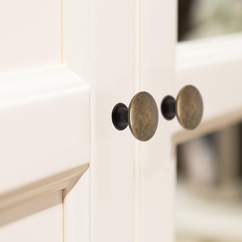 SWZHAI 16 Pack Antique Brass Cabinet Knobs, Round Dresser Knobs