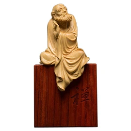 [Hanano] Dharma Daishi Seated Statue, High Quality Natural Boxwood Carved Dharma Wooden Statue, Wooden Buddha Statue, Buddhist Art, Daruma Bodhi Dharma, Dharma, Founder of Chinese Zen Buddhism, Zazen,