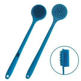 EOT Wellness Bendable Long Handled Silicone Body Brush & Hair Scrubber - Bath Shower Back Brush, Shampoo Hair & Scalp Massager, Back Scrubber for Shower (Blue Sapphire)