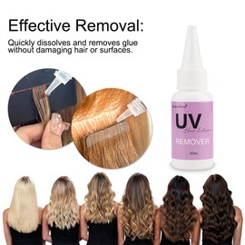 GlamorDove UV Hair Set Super Fast Remover UV Hair Extension Kit 30g UV Hair Glue with 30ml Glue Remover Anti-UV Shield Guards Replacement Accessories for UV Hair Extensions Metal Hair Clips
