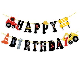 TENNYCHAOR Truck Happy Birthday Party Decoration Banner,Hanging Paper Sign for Kids Construction Machinery Themed Accessories Supplies,Construction Party Supplies Decoration.