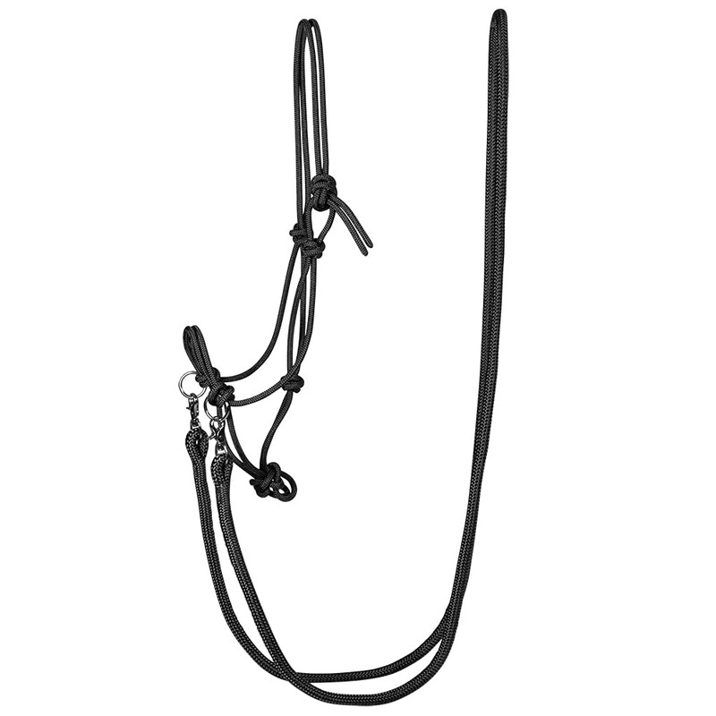 PFIFF 102937 Knot Halter with Reins, Snap Carabiner Swivels, Black,