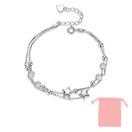 DHWEKU Bracelets for Women Sterling Silver Bracelet Women Bracelet Silver Bracelet for Women Silver Star Bracelet Pearl Bracelet Gifts for Her