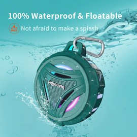 Bluetooth Speaker with RGB Lights, Heysong IPX7 Waterproof Portable Shower Speaker with Hook, w/HD Sound, Bass, 36H Playtime, True Stereo Wireless Mini Speaker for Outdoor, BBQ, Golf Accessories-Green