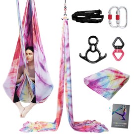 PRIOR FITNESS 15 Yards Aerial Yoga Silks Starter Kit Colorful Hammock Set with Hardware & Guide for All Levels of Aerial Yoga Practice and Acrobatic Flying For Adults