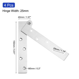 sourcing map 4pcs Door Hinge, 5.9 Inch Pivot Hinges 7-Shaped 360 Degree Rotatable Hidden Hinge Stainless Steel Invisible Hinge for Doors Cabinets Tool Box, Silver