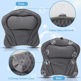 Bathtub Pillow Soft, Bath Tub Pillow 4D Mesh Fabric 8 Non Slip Suction Cups Neck Padding Fast Drying Bath Tub Head Rest Pillow Bathtub Accessories