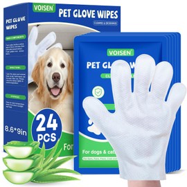 VOISEN Pet Glove Wipes for Dogs,24 Pcs Pet Cleaning Gloves,Dog Wipes Cleaning Deodorizing,Unscented Thick Pet Wipes for Nourish Fur Daily Care and Travel