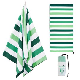 Exclusivo Mezcla Microfiber Quick Dry Beach Towel, Oversized Sand Free Beach Towel for Travel/Camping/Sports (Striped Forest Green, 88x178 CM - Super Absorbent, Compact and Lightweight
