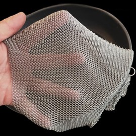 Cast Iron Cleaner - 10''x10'' Upgraded Thin and Small Circle 3.8mm Diameter, Premium 316L Stainless Steel Chainmail Scrubber - Durable Scraper for Skillet, Woks, Pots, Pan, Griddles and Containers