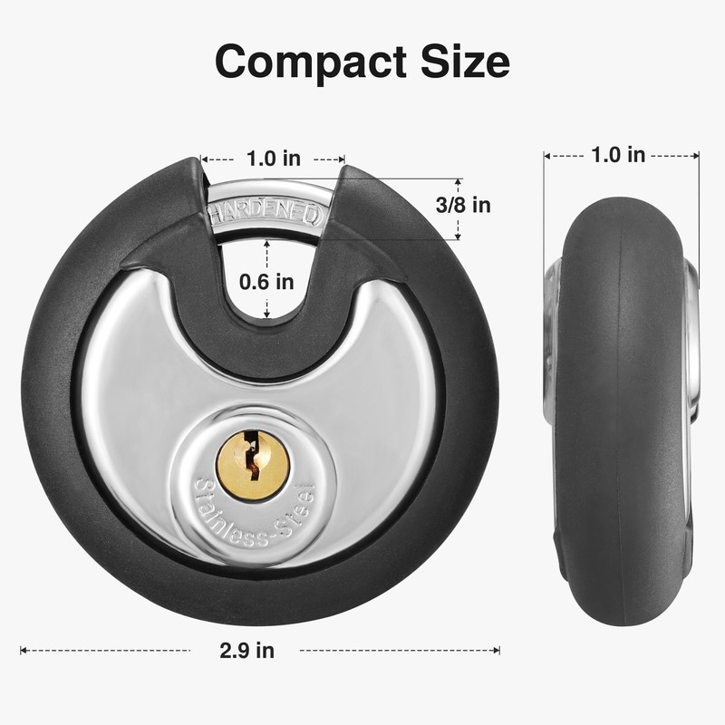 Puroma Keyed Padlock, Stainless Steel Discus Locker Lock Heavy Duty