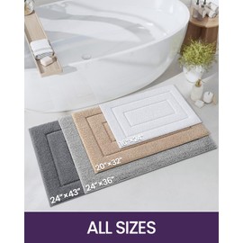 DEXI Bathroom Rug Mat, Non Slip Washable Soft Absorbent Mats, Rubber Backing Quick Dry Microfiber Runner Rugs for Shower Floor, Bath Accessories Decor 43x24, White