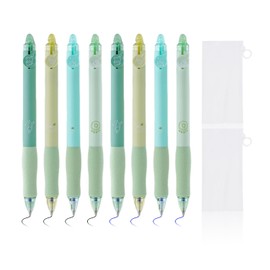 HDGSAFD Pack of 8 Green Erasable Pens and 2 Pieces Pencil Case, Pen, Ballpoint Pen, Cute Pen, Reusable Pen (Green)