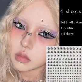 NOOEPC Face Gems Lip Stud, Fake Piercings Nose Stud Eyebrow, Non Piercing Nose Stud Stick on Silver Belly Button Sticker, Face Sticker Fake Ring Cool Punk Y2K Makeup for Women Men