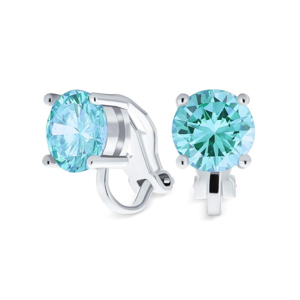 2CTW Solitaire Round Blue CZ Clip On No Piercing Stud