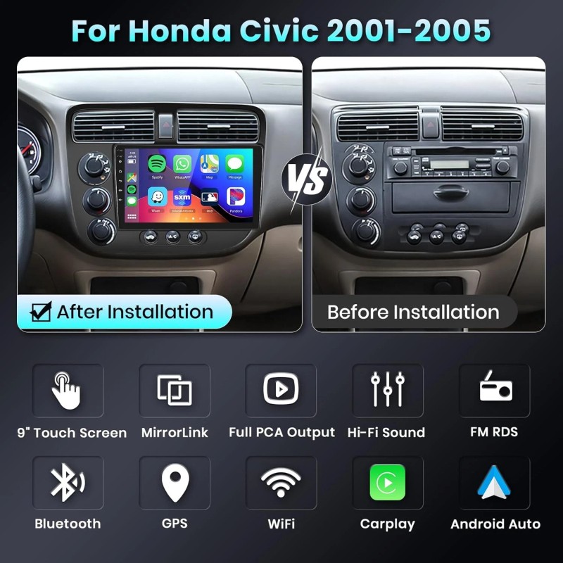 unbranded Android 12 Car Stereo Radio for Honda Civic 2001-2005