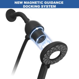 Shower Head with Handheld High Pressure: Handheld Shower Head & Rain Shower Head 2-IN-1 Shower Head, Magnetic Shower Head Set Up 6 Spray Modes with Magnetic Docking System (Matte Black)