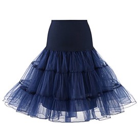 WOWBRIDAL Women's Vintage 50s Rockabilly Petticoat 27" Length Tutu Underskirt Navy Blue