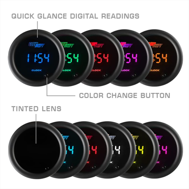 GlowShift 10 Color Digital Clock Gauge Kit - Multi-Color LED