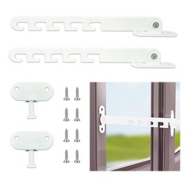 Window Lock Set, 2 Pieces Window Stopper, Window Tilt Regulator, Tilting Window Lock Metal, Surge Protection Window Latch Tilt Window Protection with Screws, for Adjusting the Window Opening (White)