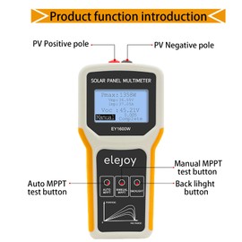 SolaMr 1600W Upgrade Solar Panel Tester MPPT Photovoltaic Multimeter with Ultra Clear LCD, Intelligent MPPT Open-Circuit Voltage Troubleshooting and Data Testing for Solar PV Testing -EY 1600W