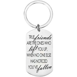 Sjcmbxxs True Friends Keychain For Women Best Friends Long Distance Friendship Gifts Leaving Apart Going Away Gift For Birthday Christmas, 28 x 50 mm, Silver