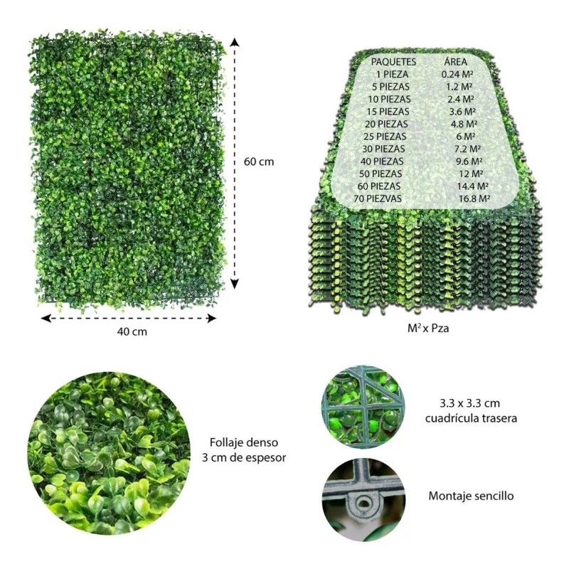 CL Jardin Vertical Artificial Muro Verde Follaje Con 10pz