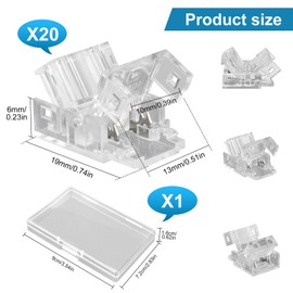 VIPMOON 20-Pack 2Pin LED Strip Connectors for 10mm Waterproof or Non-Waterproof COB/SMD Single Color LED Strip, Gapless Solderless Quick Strip to Wire Connector 5V-36V 5.5A -Without Stripping Wire