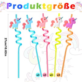 Xialvyu Pack of 12 Children's Straws, Unicorn Curly Party Straws, Reusable Straws, Colourful Straws, for Children's Birthday Party Decorations, Party Supplies